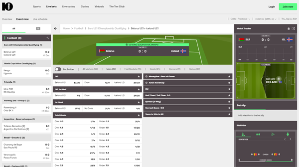 10bet live betting screen